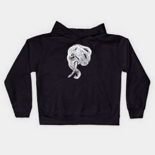 Side profile of an intelligent animal, elephant head in charcoal medium Kids Hoodie